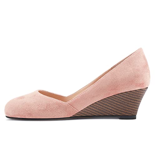 HEUIVZAR Slip On Wedge Pumps for Womens Closed Round Toe Mid Chunky Block Heel Suede Casual Comfort Dress Shoes 2 Inch2