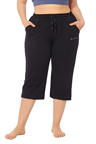 ZERDOCEAN Women's Plus Size Active Yoga Lounge Indoor Jersey Capri Walking Crop Pants with Pockets Drawstring2