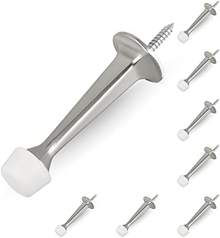 HOMOTEK 8 Pack Heavy Duty Solid Rigid Door Stop with Soft Rubber Tip, Zinc Die Cast Door Stopper Protect Wall & Door, Satin Nickel