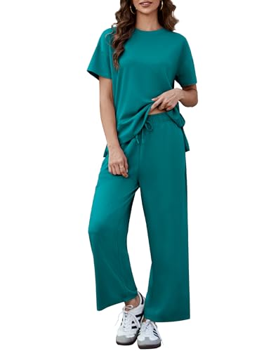 PINSPARK Matching Sets Short Sleeve Soft Lounge Sets for Women