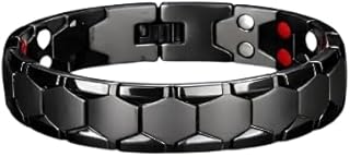 MySouqEg | Men's Titanium Alloy Magnetic Bracelet, 4-in-1 Waterproof Hexagonal Wide Bangle, 21cm/8.27in, Black, Father's Day Gift
