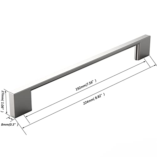 FURNIWARE 10 Pack Cabinet Pull,Brushed Nickel Cabinet Handles,Hardware Drawer Pulls,Solid Aluminum Kitchen Cabinet Door Handles Pull-192mm(7.6 Inch) Hole Center - Image 4