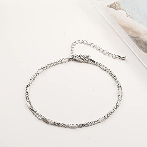 Pencros Dainty Layered Anklet,14K Gold Filled Cute Beads Satellite Chain Heart Boho Adjustable Anklets For Women Teen Girls (Layer-Silver) #TOP5