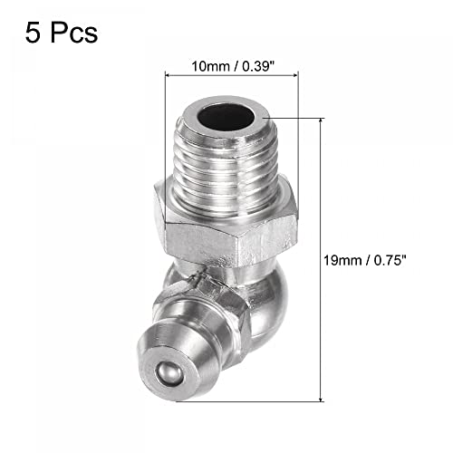 Image of uxcell 201 Stainless Steel 90 Degree Grease Fitting M8 x 1mm Thread Hydraulic Grease Fitting Accessories, 5Pcs