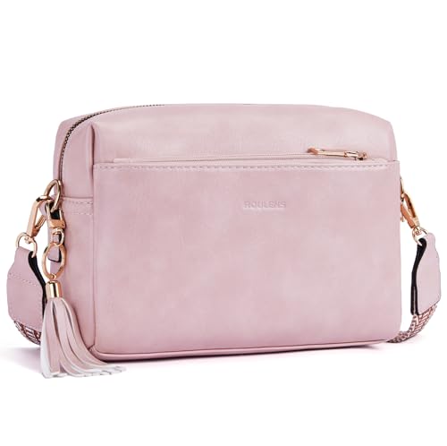 Roulens Bolsos Bandolera Para Mujer con 3 Compartimentos Grandes,Cuero PU Bolso de Hombro Pequeña de Mujer,Bolso Pequeño Bandolera para Damas Mujeres con Correa Ancha Ajustable Y ExtraíBle