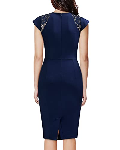 Knitee Women's Vintage Ruffle Trim Lace Sleeveless Bodycon Cocktail Dress (A-Navy Blue, Medium) #TOP1