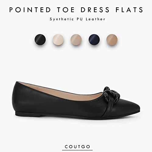 Coutgo Women's Ballet Flats Chain Pointed Toe Slip On Flats Shoes for Women Dressy Comfort Loafers2
