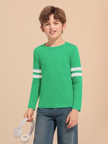 Image of Haloumoning Boys Long Sleeve Shirts Kids Crewneck T Shirts Casual Striped Tops Tees 5-14 Years