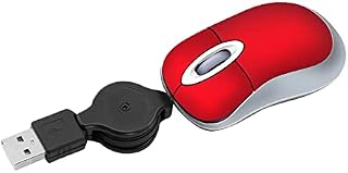 elec Space Mini USB Wired Mouse,Retractable Cable Tiny Small Mini Pocket Mouse for Children,1600 DPI Optical Compact Travel Mice with 2.3-Foot USB Cord for Laptop Computer Red