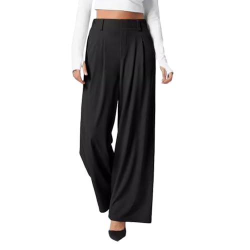 Women's Wide Leg Pants Elastic High Waisted Casual Waffle Palazzo Pants Trousers with Pockets