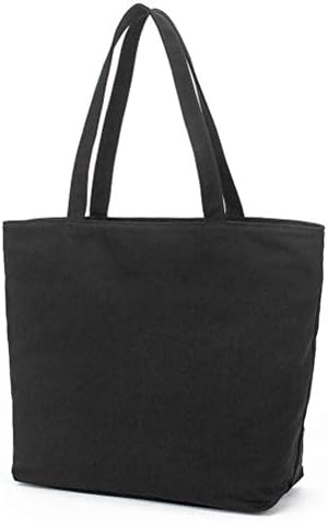 jlon Cotton Tote Canvas Bag, Heavy Duty Grocery Bag Reusable Large Shopping Bag with Shoulder Carrier Bags for Girls Women(Black)