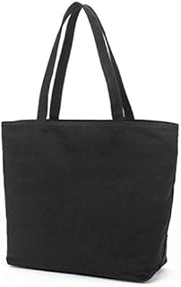 jlon Cotton Tote Canvas Bag, Heavy Duty Grocery Bag Reusable Large Shopping Bag with Shoulder Carrier Bags for Girls Women(Black)