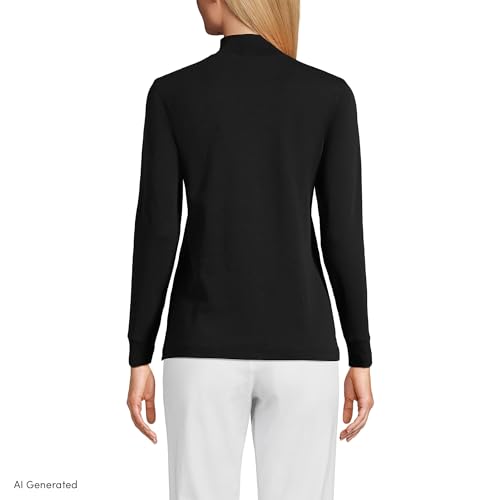 Image of Lands' End Women's Cotton Mock Turtleneck | Soft Cotton Knit, Rib Trim With Spandex, Mid-Hip Length, Relaxed Fit, Layering, Petite and Plus Sizes