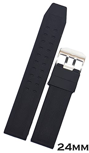 Image of SURU 24MM Double Prong Buckle Silicone Watch Strap /Band (Colour- Black /Width- 24mm)(Size Guide in 3rd Image) U177
