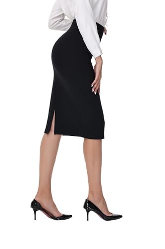 ZTN Skirts for Women Stretch High Waist Pencil Skirt Bodycon Business Skirt with Back Slit Below Knee4