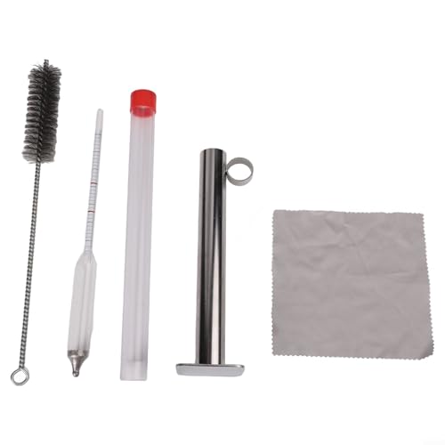 Yhenlovtt Juego de tazas con medidor de gravedad específico con hidrómetro para medición de densidad de jarabe, construcción de acero inoxidable con cepillo, ideal para pruebas de jarabe de arce (B)