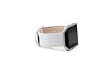 Fitbit Blaze Smart Fitness Watch Band,Thankscase Genuine Leather Strap Wrist Band Replacement,Top Quality Spring Bar and Beautiful Embossed Pattern for Fitbit Blaze Smart Fitness Watch.(Snow White)