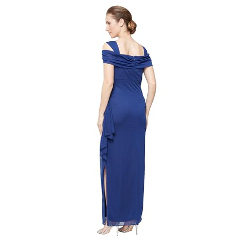 Image of Alex Evenings Women's Long Cold Shoulder Mother of the Bride Dress with Beaded Detail at Hip