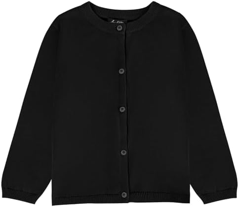 Soudittur Strickjacke Mädchen Basic Kinder Cardigan Lange Ärmel Baumwollstrickpullover Schuluniform mit Knöpfen 110-160
