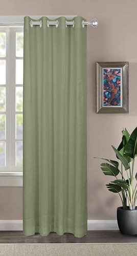 Image of THE LINEN COMPANY Cotton Eyelet Window Curtains for Living Room /Dining Hall /Hotel /Farm House 1 Pcs Set (4.5ft x 4 ft, Avacado Green)
