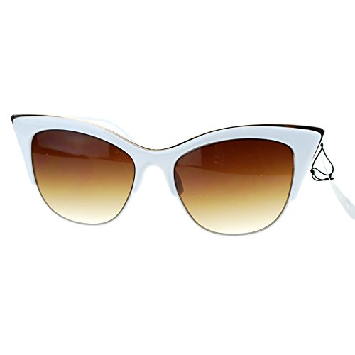 Sa106¬ Womens High Point Squared Half Rim Look Cat Eye Sunglasses White #TOP1
