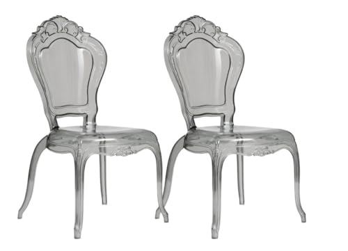 Biscottini Lot de 2 chaises baroques en polycarbonate transparent fumé – Fauteuil effet cristal – Chaises en plastique Louis XV moderne – Chaise élégante pour...
