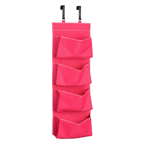 YNR NEW 4 SECTION OVER DOOR HANGING WARDROBE STORAGE UNIT CLOTHES SHOE ORGANISER IN Polyester Polyester (PINK)