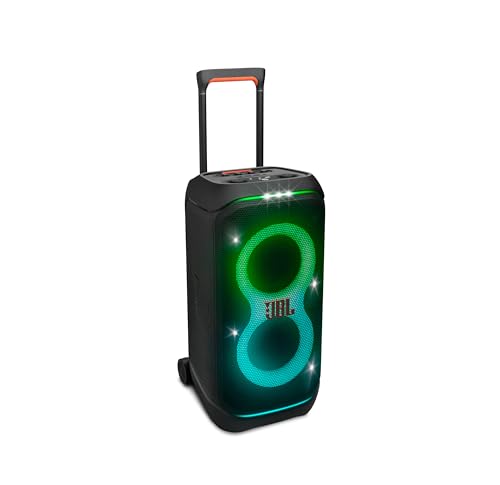 JBL Partybox 320, Portable Bluetooth 240W Party Speaker, AI Sound Boost, Futuristic Light Show, Multispeaker Connection by Auracast, Telescopic Handle & Wheels, Dual Guitar & Mic Inputs (Black) view 1