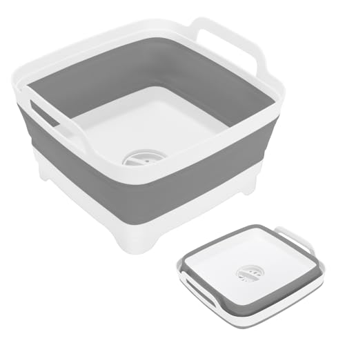 Image of Collapsible Dish Basin, 2.4 Gallon Foldable Kitchen Sink with Drain Plug for Space-Saving Dish Washing, Vegetable & Baby Bottle Cleaning