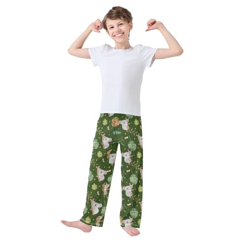 Lovely Koala Leaves Print Boys Long Pants Soft Trousers Elastic Waist Kids Lounge Bottoms with Pockets S-XL2