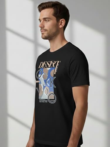 Image of Dollar Club Men's Cotton Round Neck Printed T-Shirt Black