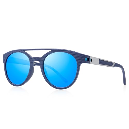 Polarized Sunglasses for Men Lightweight TR90 Frame Double Bridge Round Sun glasses