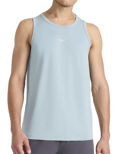 Reebok Men’s Triathlon Scoop Neck Tank Top, Standard Fit, Lightweight Cotton-Poly Jersey Fabric, Slate, Small