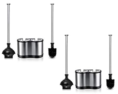 ToiletTree Products Modern Deluxe Freestanding Toilet Brush and Plunger Combo - 5.5" x 9.5" x 18.5" (2 Pack)