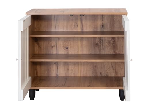 Image of DeckUp Plank Minang 2-Door Engineered Wood Shoe Rack (Wotan Oak and White, Matte Finish)