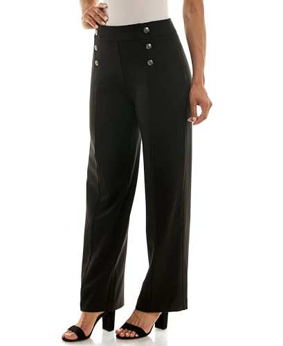 Zac & Rachel Women's Pull on Wide Leg Compression Ponte Pant with Symmetric Button Detail3