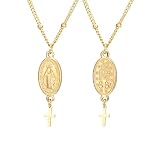Amaxer Collar ajustable de acero inoxidable con colgante de doble símbolo de 2 caras, medalla milagrosa de la Virgen María y Cruz, joyería católica de fe cristiana, Medio, Acero inoxidable, Sin piedra