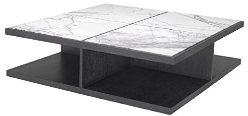 Casa Padrino Mesa de Centro de Lujo Blanco/Morado/Gris Antracita 120 x 120 x A. 35 cm – Moderna Mesa de salón de Madera Maciza con encimeras de mármol – Calidad de Lujo