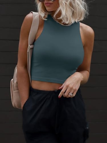 Image of ATHMILE Womens Double Lined Crop Tank Tops Casual Basic Shirts Sleeveless Workout Tops Cute Summer Clothes Teen Girls