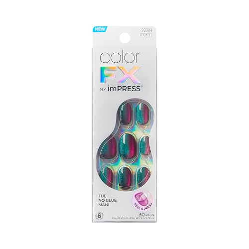 KISS colorFX by imPRESS Press On Nails , 'Before Hours', Black, Short Size, Oval Shape, Includes 30 Fake Nails, Prep Pad, Instructions Sheet, 1 Manicure Stick, 1 Mini File