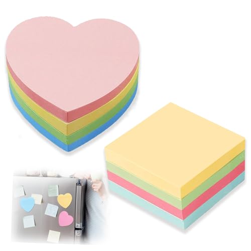 Square Heart-Shaped Post It Notes, 200 PCS Colourful Removable Adhesive Memo Pads in Blue Pink Green Yellow, Heart-Shaped Post It Notes Square Post It Notes 100 Sheets Per Pad