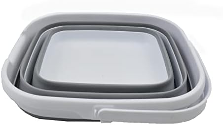 SAMMART 10L Collapsible Rectangular Handy Basket / Bucket (White/Grey, 1)