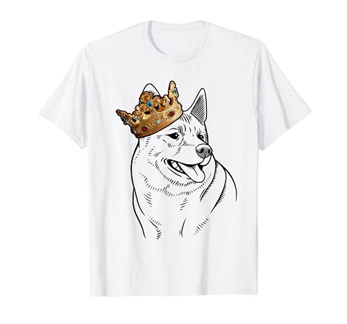 Norwegian Elkhound Dog Wearing Crown T-Shirt, White