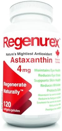 Regenurex Natural Astaxanthin 4mg – 120 Softgels | Made in Canada | Antioxidant for Skin, Eye & Cellular Health | Non-GMO, Third-Party Tested, No Harsh Chemicals