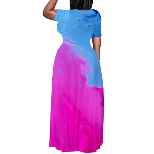Image of PinkPatty Plus Size Dress for Women Casual Crew Neck Short Sleeve Maxi Dress Oversized Summer Beach Dresses with Pockets