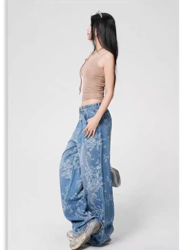 Unisex Y2k Vintage Floral Embroidery Baggy Wide Leg Jeans Harajuku 2000s Grunge High Waisted Loose Casual Denim Pants4