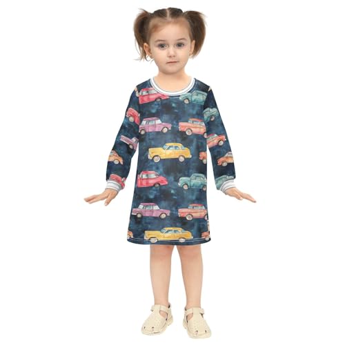 Retro Cars Girls Dresses Long Sleeve Sweatshirt Dress for Girls Winter Toddler Casual A Line Dresses Size 2-8T4
