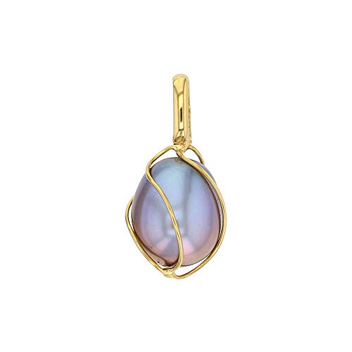 Pendentif en Or perle de culture d'eau douce grise poire 8 mm