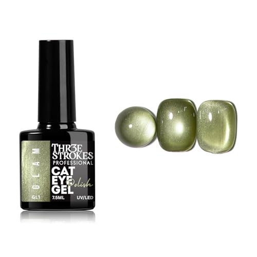Image of THR3E STROKES Cat Eye Nail Set for Pink Brown Glitter Holographic Eye, Salon Manicure and Nail Art DIY at Home, Bright Moonlight (GLAM)