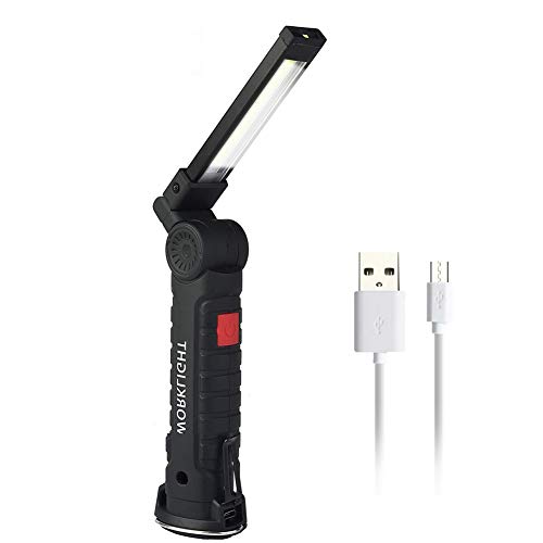 LED COB Work Light USB Rechargeable Light with Magnetic Base 360°Rotate and 5 Lighting Modes Rotating Hook Waterproof Portable Inspection Work Light Home Using and Emergency Light (S)